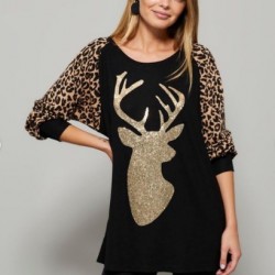 Leopar detay payetli bluz