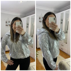 Pul payet kapşonlu sweat