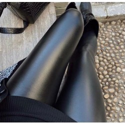 Şardonlu yüksek bel deri tayt