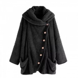 Çapraz düğmeli peluş ceket SİYAH Çapraz düğmeli peluş ceket SİYAH