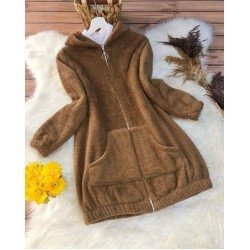 Fermuarlı peluş uzun ceket