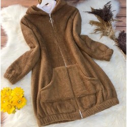 Fermuarlı peluş uzun ceket Fermuarlı peluş uzun ceket