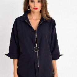 Fermuar detay siyah gömlek Fermuar detay siyah gömlek