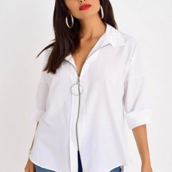 Fermuar detay beyaz gömlek Fermuar detay beyaz gömlek