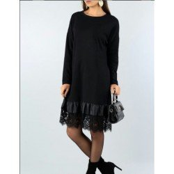 Eteği dantel ve deri elbise