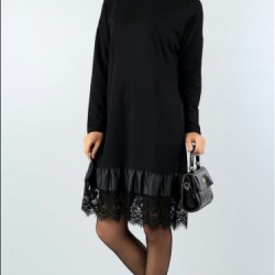 Eteği dantel ve deri elbise Eteği dantel ve deri elbise