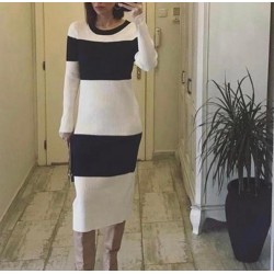 Siyah beyaz triko elbise