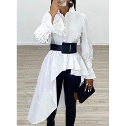 Asimetrik kemerli gömlek elbise