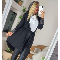 Kapşon ve kol işlemeli çelik hırka