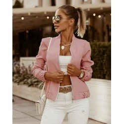 Pudra blazer fermuarlı ceket Pudra blazer fermuarlı ceket