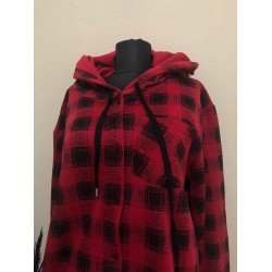 Kapşonlu üç iplik ekose gömlek