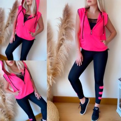 File detay üçlü taytlı takım pembe