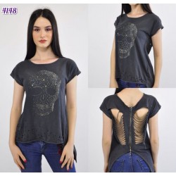 Yırtma Detay Kuru Kafa Tshirt