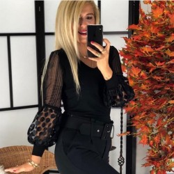 Balon kol dantel detaylı bluz