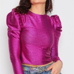 Balon kol ışıltılı bluz
