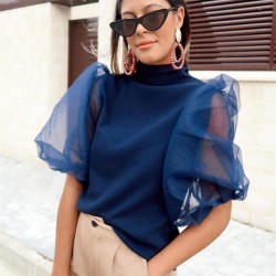 Balon kol tül detay bluz