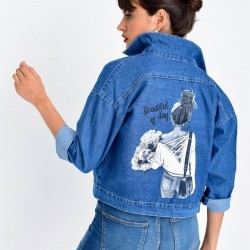 Beatiful Day Baskı Jean Ceket Beatiful Day Baskı Jean Ceket