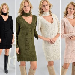 Boğaz Detay V Yaka Triko Elbise Boğaz Detay V Yaka Triko Elbise