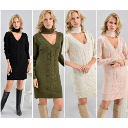 Boğaz Detay V Yaka Triko Elbise