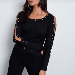 Boncuk detaylı çilek kumaş bluz