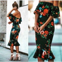 Çiçek desen atlas kumaş elbise