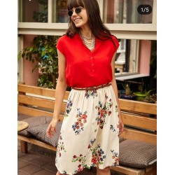 Çiçek Desen Beli Lastikli Kemerli Etek