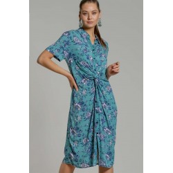 Çiçek Desenli Bağlamalı Gömlek Elbise Çiçek Desenli Bağlamalı Gömlek Elbise