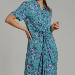 Çiçek Desenli Bağlamalı Gömlek Elbise Çiçek Desenli Bağlamalı Gömlek Elbise