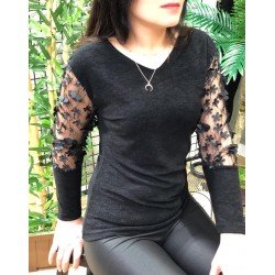 Çiçek kol detay bluz