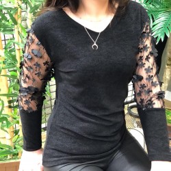 Çiçek kol detay bluz