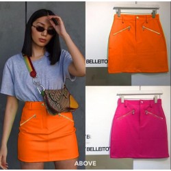 Çift Fermuar Neon Etek