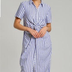 Çizgi detay bağlamalı gömlek elbise