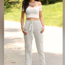 Çizgi detaylı beli lastikli pantolon