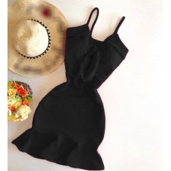 Crep fırfır detay elbise