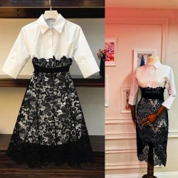 Dakron kumaş güpürlü gömlek elbise