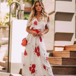 Dantel yaka çiçekli midiboy elbise