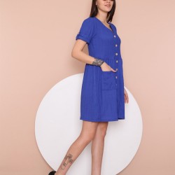 Düğme detaylı cepli elbise