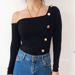 Düğmeli Tek Omuz Bluz Düğmeli Tek Omuz Bluz