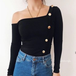Düğmeli Tek Omuz Bluz Düğmeli Tek Omuz Bluz