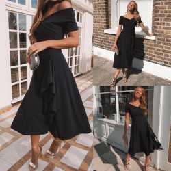 Düşük omuz etek fırfır elbise Düşük omuz etek fırfır elbise