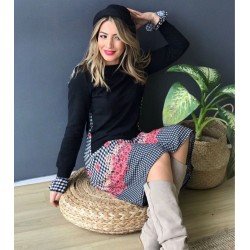 Ekose çiçek baskılı elbise