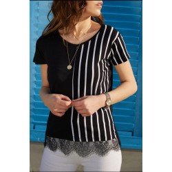 Eteği dantel viscon bluz