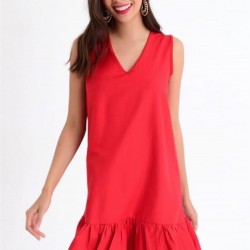 Eteği fırfırlı iki renk elbise