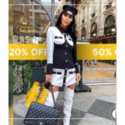 Siyah Beyaz Düğmeli Elbise Siyah Beyaz Düğmeli Elbise