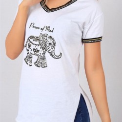 Fil Baskılı Boncuk İşlemeli Tshirt Fil Baskılı Boncuk İşlemeli Tshirt