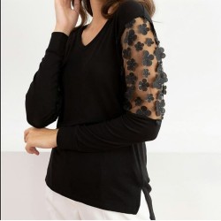 Papatya Kol Çilek Kumaş Bluz