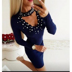 İnci detay degajeli elbise