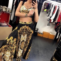 İthal desenli dijital büstiyer etek takım