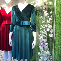 Kadife Kumaş Kemerli Elbise Kadife Kumaş Kemerli Elbise