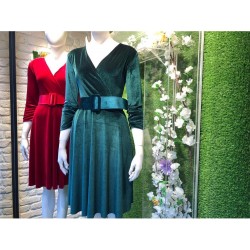 Kadife Kumaş Kemerli Elbise